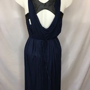 BCBGMAXAZRIA NAVY leather detail sexy back Maxi